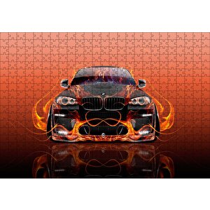 Bmw X6 Ve Kırmızı Alevler Puzzle Yapboz Mdf Ahşap 500 Parça