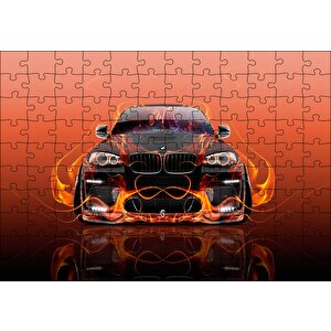 Bmw X6 Ve Kırmızı Alevler Puzzle Yapboz Mdf Ahşap 120 Parça