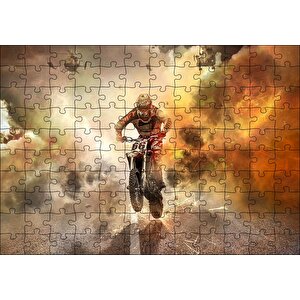 Motokros, Helikopterler Ve Kızıl Dumanlar Puzzle Yapboz Mdf Ahşap 120 Parça