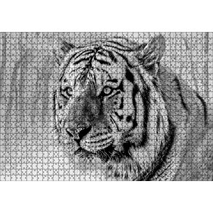 Sibirya Kaplanı Siyah Beyaz Yakın Çekim Puzzle Yapboz Mdf Ahşap 1000 Parça