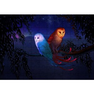 Dalda Fantastik Baykuşlar Ve Işıklar Puzzle Yapboz Mdf Ahşap 120 Parça