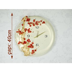 1009 R Ultıma Kabartma Çiçek Desenli 40cm Dekoratif Duvar Saati
