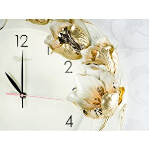 1010w Ultıma Kabartma Çiçek Desenli 40cm Dekoratif Duvar Saati