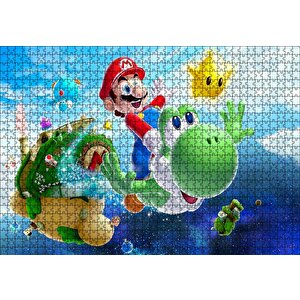 Super Mario Karakterleri Gökyüzünde Puzzle Yapboz Mdf Ahşap 1000 Parça