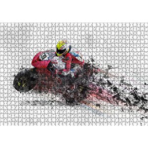Kırmızı Yarış Motoru Dijital Çizim Puzzle Yapboz Mdf Ahşap 1000 Parça