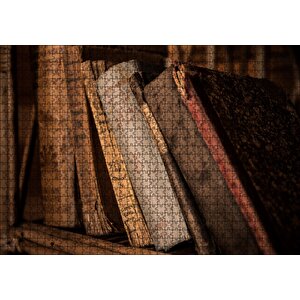 Kitaplıkta Eski Kitaplar Puzzle Yapboz Mdf Ahşap 1000 Parça