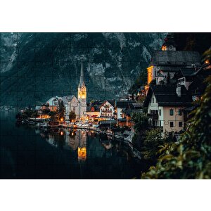 Avusturya Hallstatt Akşam Üzeri Manzarası Puzzle Yapboz Mdf Ahşap 120 Parça