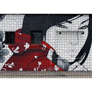 Duvar Boyama Graffitici Kız Puzzle Yapboz Mdf Ahşap 1000 Parça