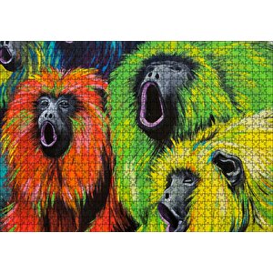 Rengarenk Maymunlar Yağlıboya Çizim Puzzle Yapboz Mdf Ahşap 1000 Parça