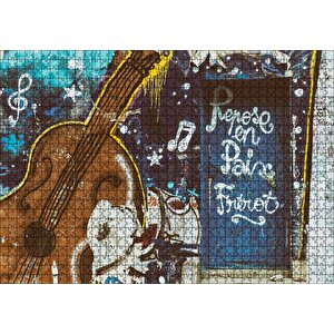 Keman Ve Notalar Duvar Boyama Puzzle Yapboz Mdf Ahşap 1000 Parça