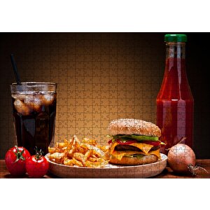 Burger Patates Ketçap Buzlu Kola Puzzle Yapboz Mdf Ahşap 500 Parça