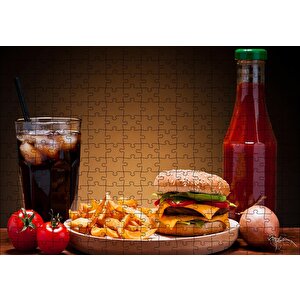 Burger Patates Ketçap Buzlu Kola Puzzle Yapboz Mdf Ahşap 255 Parça