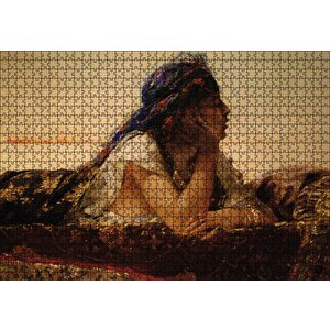 Uzanan Kadın Yağlıboya Puzzle Yapboz Mdf Ahşap 1000 Parça