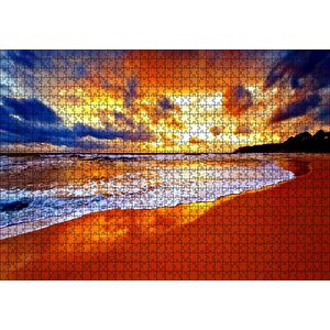 Kumsal Bulutlar Ve Kızıl Gün Batımı Puzzle Yapboz Mdf Ahşap 1000 Parça