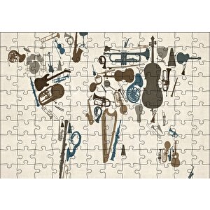 Enstrümanlardan Oluşan Dünya Haritası Puzzle Yapboz Mdf Ahşap 120 Parça