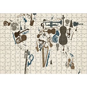 Enstrümanlardan Oluşan Dünya Haritası Puzzle Yapboz Mdf Ahşap 255 Parça
