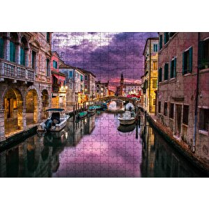 Venedik Kanalda Akşam Manzarası Puzzle Yapboz Mdf Ahşap 500 Parça