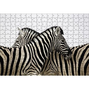 Yanyana Bir Çift Zebra Puzzle Yapboz Mdf Ahşap 255 Parça