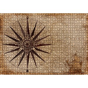 Eski Dünya Haritası Üzerinde Pusula Puzzle Yapboz Mdf Ahşap 1000 Parça