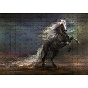 Uzun Yeleli Şahlanan At Görseli Puzzle Yapboz Mdf Ahşap 255 Parça