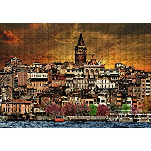 Kabataş Ve Galata Kulesi Dijital Modifiyeli Puzzle Yapboz Mdf Ahşap 500 Parça