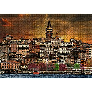 Kabataş Ve Galata Kulesi Dijital Modifiyeli Puzzle Yapboz Mdf Ahşap 1000 Parça