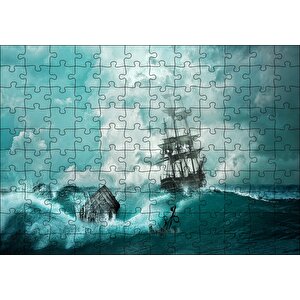 Dalgalar Arasında Gulet Ve Bulutlu Gökler Puzzle Yapboz Mdf Ahşap 120 Parça