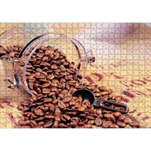 Cam Kavanoz Kahve Çekirdekleri Çuval Zemin Puzzle Yapboz Mdf Ahşap 500 Parça
