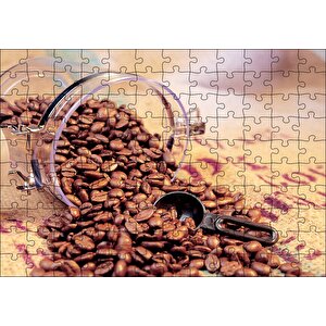Cam Kavanoz Kahve Çekirdekleri Çuval Zemin Puzzle Yapboz Mdf Ahşap 120 Parça