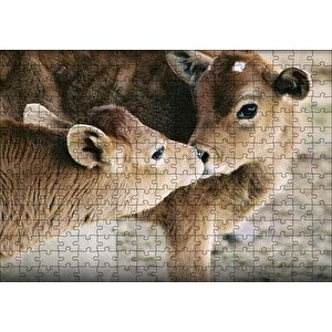 Koklaşan Kahverengi Buzağılar Görseli Puzzle Yapboz Mdf Ahşap 255 Parça