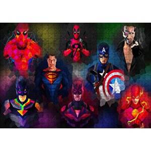 Süper Kahramanlar Low Poly Çizim Puzzle Yapboz Mdf Ahşap 500 Parça