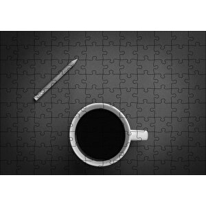 Cakapuzzle Beyaz Seramik Fincanda Kahve Ve Kurşun Kalem Puzzle Yapboz Mdf Ahşap