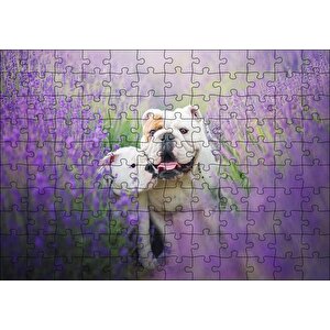 Lavantalar Arasında Bulldoglar Puzzle Yapboz Mdf Ahşap 120 Parça