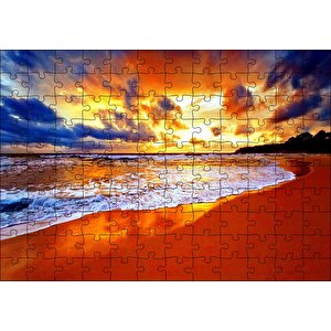 Kumsal Bulutlar Ve Kızıl Gün Batımı Puzzle Yapboz Mdf Ahşap 120 Parça