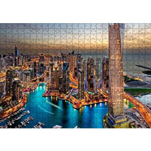Günbatımında Gökdelenler Ve Şehir Işıkları Puzzle Yapboz Mdf Ahşap 500 Parça