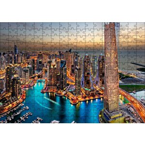 Günbatımında Gökdelenler Ve Şehir Işıkları Puzzle Yapboz Mdf Ahşap 255 Parça