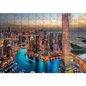 Günbatımında Gökdelenler Ve Şehir Işıkları Puzzle Yapboz Mdf Ahşap 120 Parça