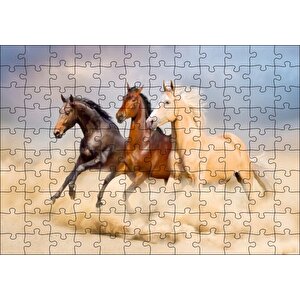 Cakapuzzle  Kahve Renk Tonlarındaki Üç At Görseli Puzzle Yapboz Mdf Ahşap