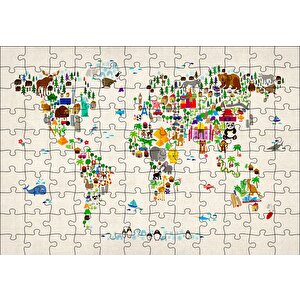Dünya Haritası Ülkeler Ve Simgeleri Puzzle Yapboz Mdf Ahşap 120 Parça
