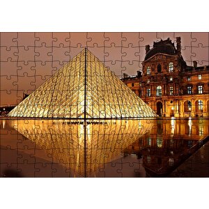 Paris Louvre Müzesi Gece Manzarası Puzzle Yapboz Mdf Ahşap 120 Parça
