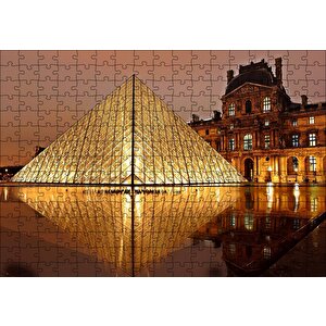 Paris Louvre Müzesi Gece Manzarası Puzzle Yapboz Mdf Ahşap 255 Parça