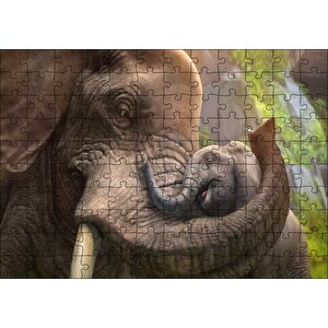 Cakapuzzle  Anne Fil Ve Mutlu Yavrusu Dijital Çizim Puzzle Yapboz Mdf Ahşap