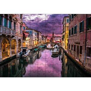 Venedik Kanalda Akşam Manzarası Puzzle Yapboz Mdf Ahşap 120 Parça