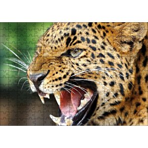 Kükreyen Güzel Leopar Görseli Puzzle Yapboz Mdf Ahşap 255 Parça