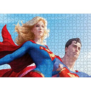 Süpermen Ve Süper Kız Puzzle Yapboz Mdf Ahşap 500 Parça