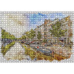 Amsterdam Sulu Boya Resim Puzzle Yapboz Mdf Ahşap 1000 Parça