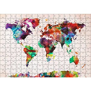 Dünya Haritası Suluboya Mozaik Puzzle Yapboz Mdf Ahşap 255 Parça