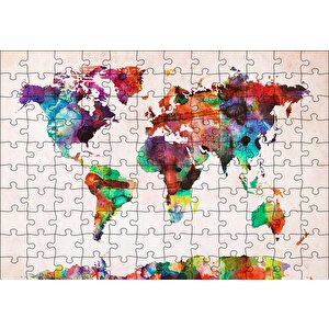 Dünya Haritası Suluboya Mozaik Puzzle Yapboz Mdf Ahşap 120 Parça