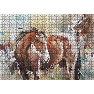 Kahverengi Beyaz At Büyük Fırça Darbeleri Puzzle Yapboz Mdf Ahşap 1000 Parça