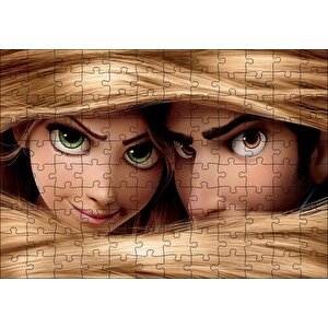 Rapunzel Ve Prens Saçların Arasında Puzzle Yapboz Mdf Ahşap 120 Parça